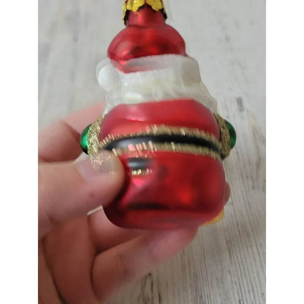 Pudgy Santa‎ claus Blown glass ornament Xmas glitter